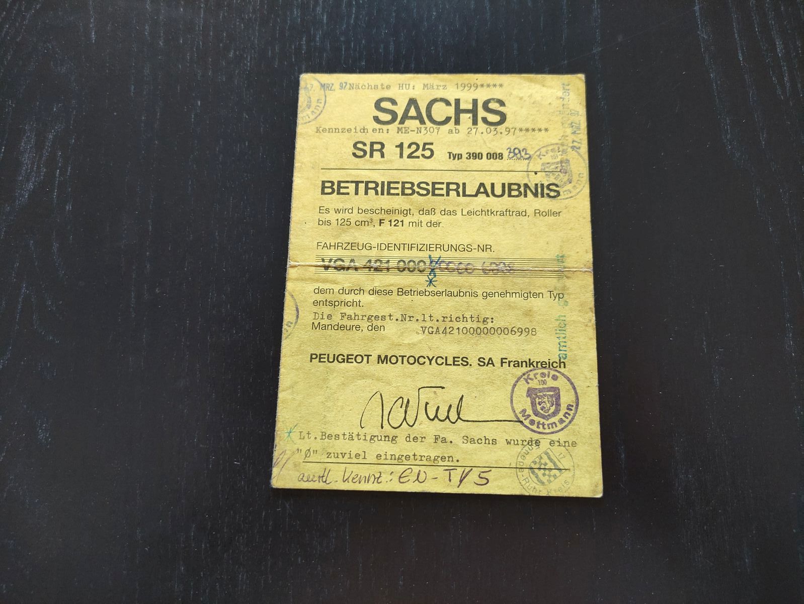 Sachs SR 125- original Papiere Betriebserlaubnis ! -- (36)