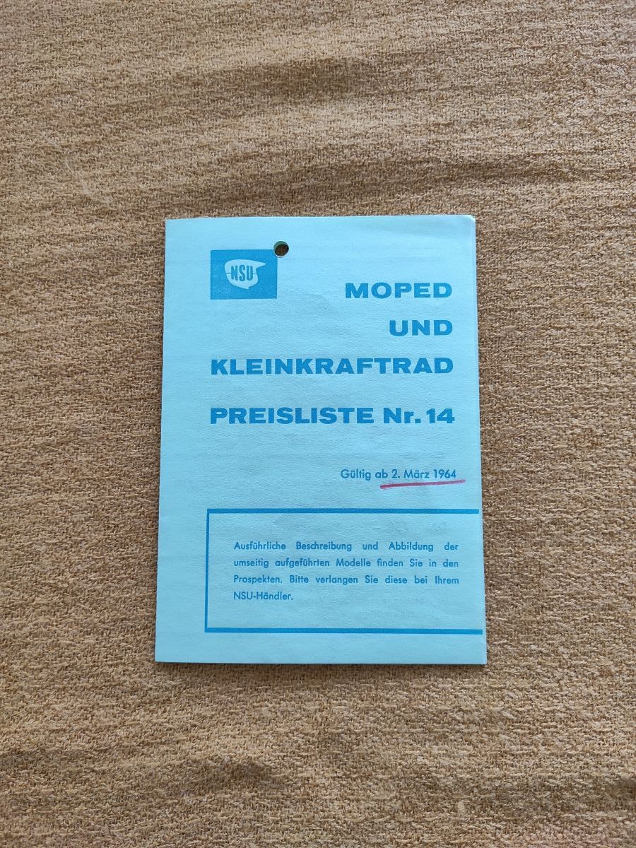 NSU - original Moped und Kleinkraftrad Preisliste Nr.14  März 1964 ! -- (31)
