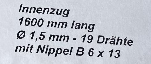 2x Innenzug 1600x1,5mm Nippel B 6x13mm Bremszug Kupplungszug Moped KTM (94-537)