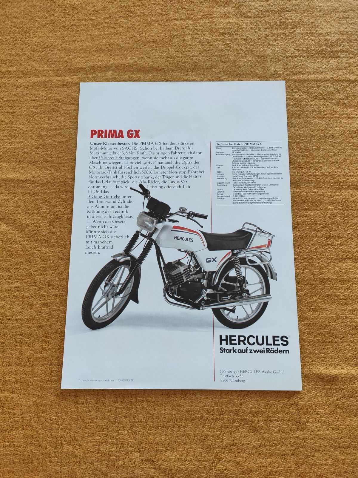 Hercules Prima GX - original Prospekt Cup 82  Rarität ! -- (31)