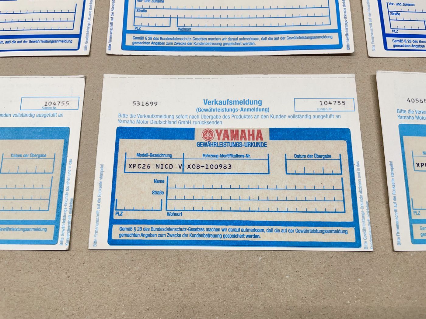 Verkaufsmeldung Gewähleistungs-Urkunde MBK Stunt Nitro Yamaha XPC Sammler (39-44R)