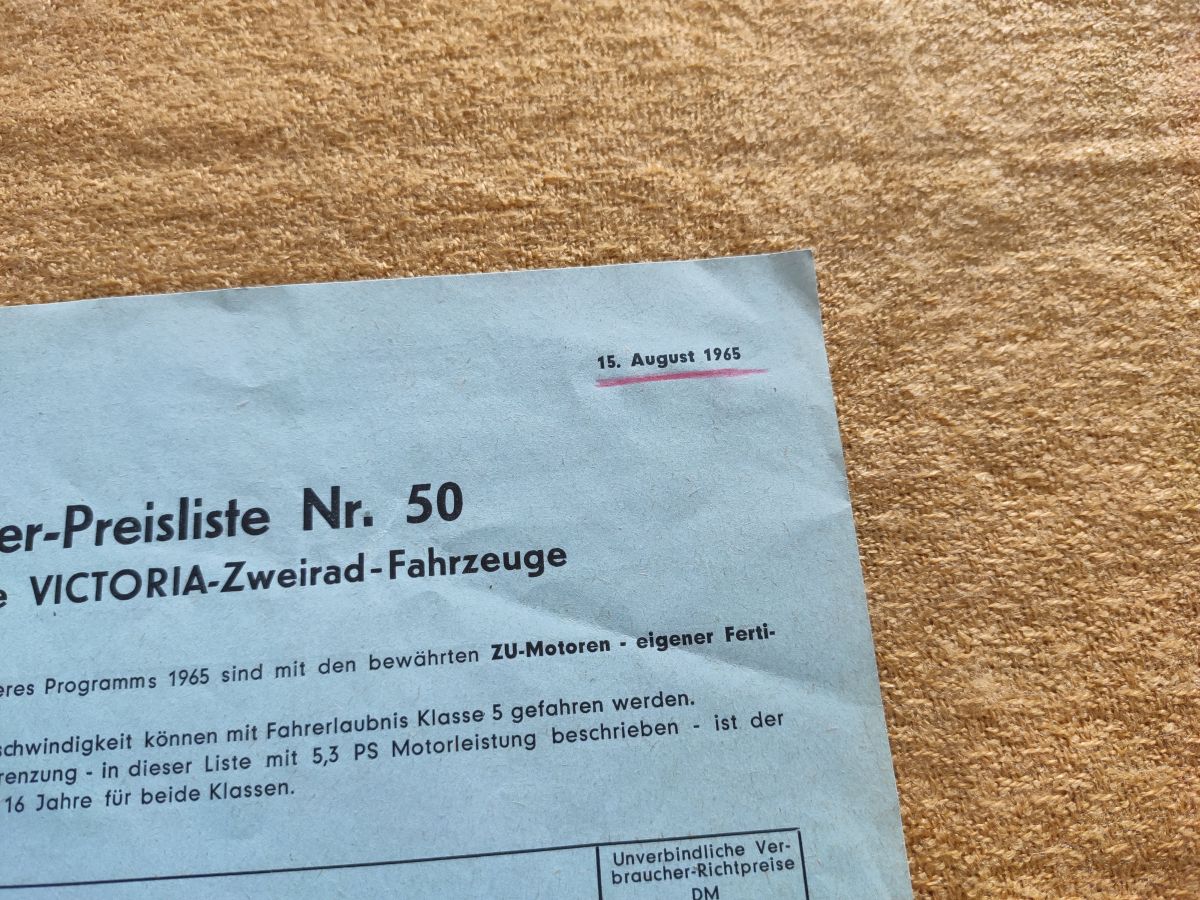Victoria - Händler-Preisliste Nr.50 1965  Vicky 136 166 Aero 136 ! -- (31)