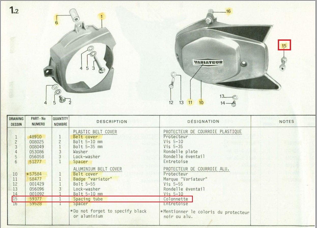 Peugeot 101 103 - ORIGINAL Distanzstück Seitendeckel Verkleidung Motor (39-10)