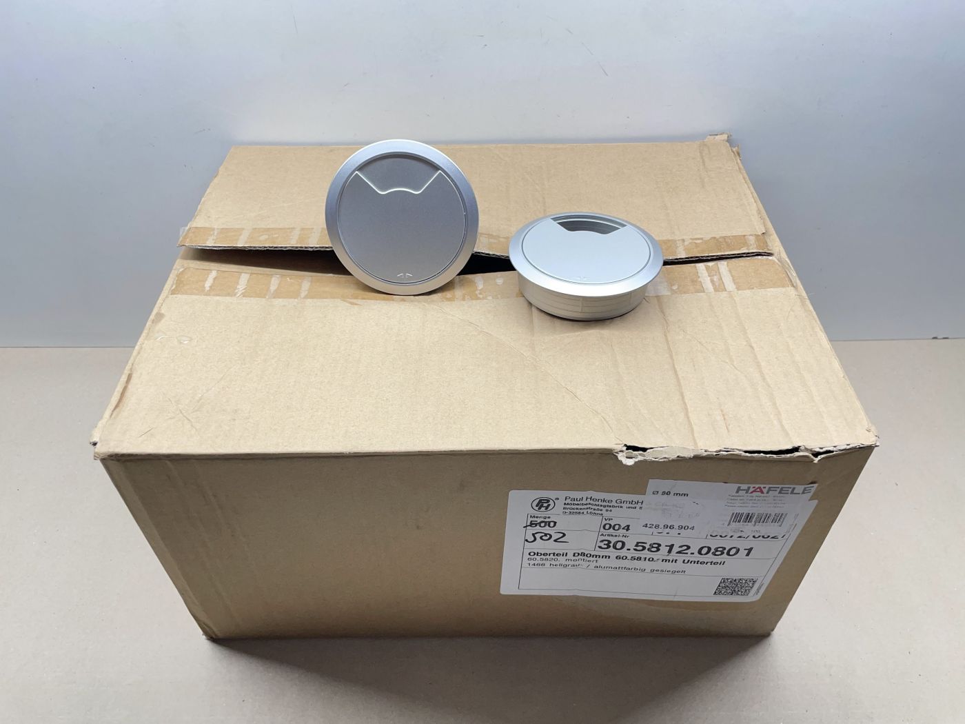 2x HÄFELE Kabeldurchführung 80mm Schreibtisch Hellgrau NEU