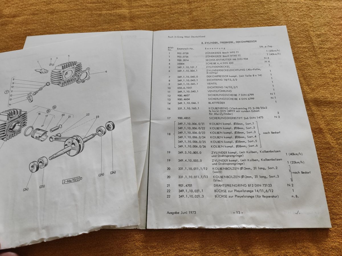 Puch Maxi 2 Gang - original Ersatzteilkatalog 25 und 40km/h   Juni 1973 ! -- (31)