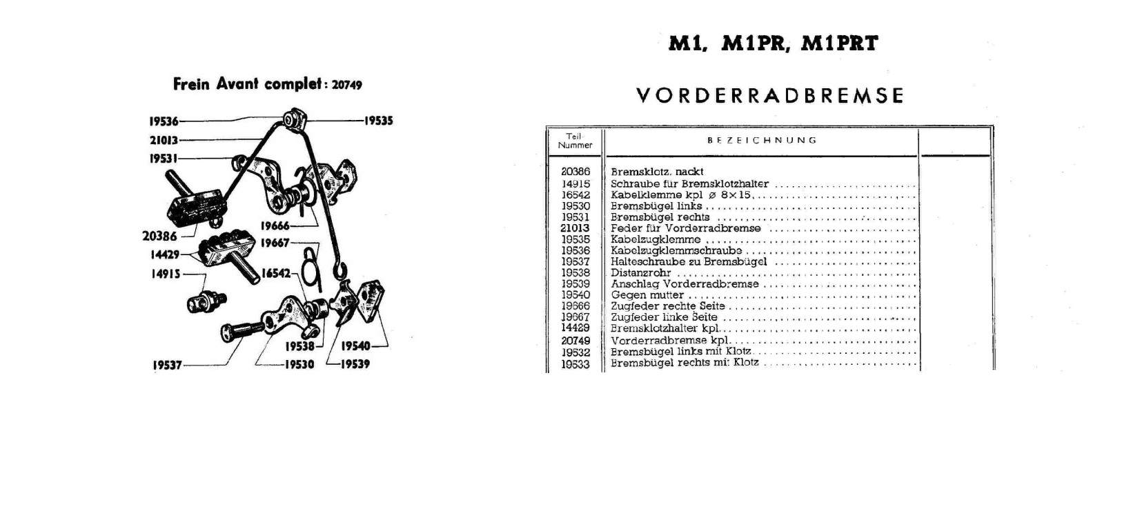 Mobylette M1 Mini Moby -  Bremsbügel rechts Bremse Halterung Bremsklotz (39-71R)