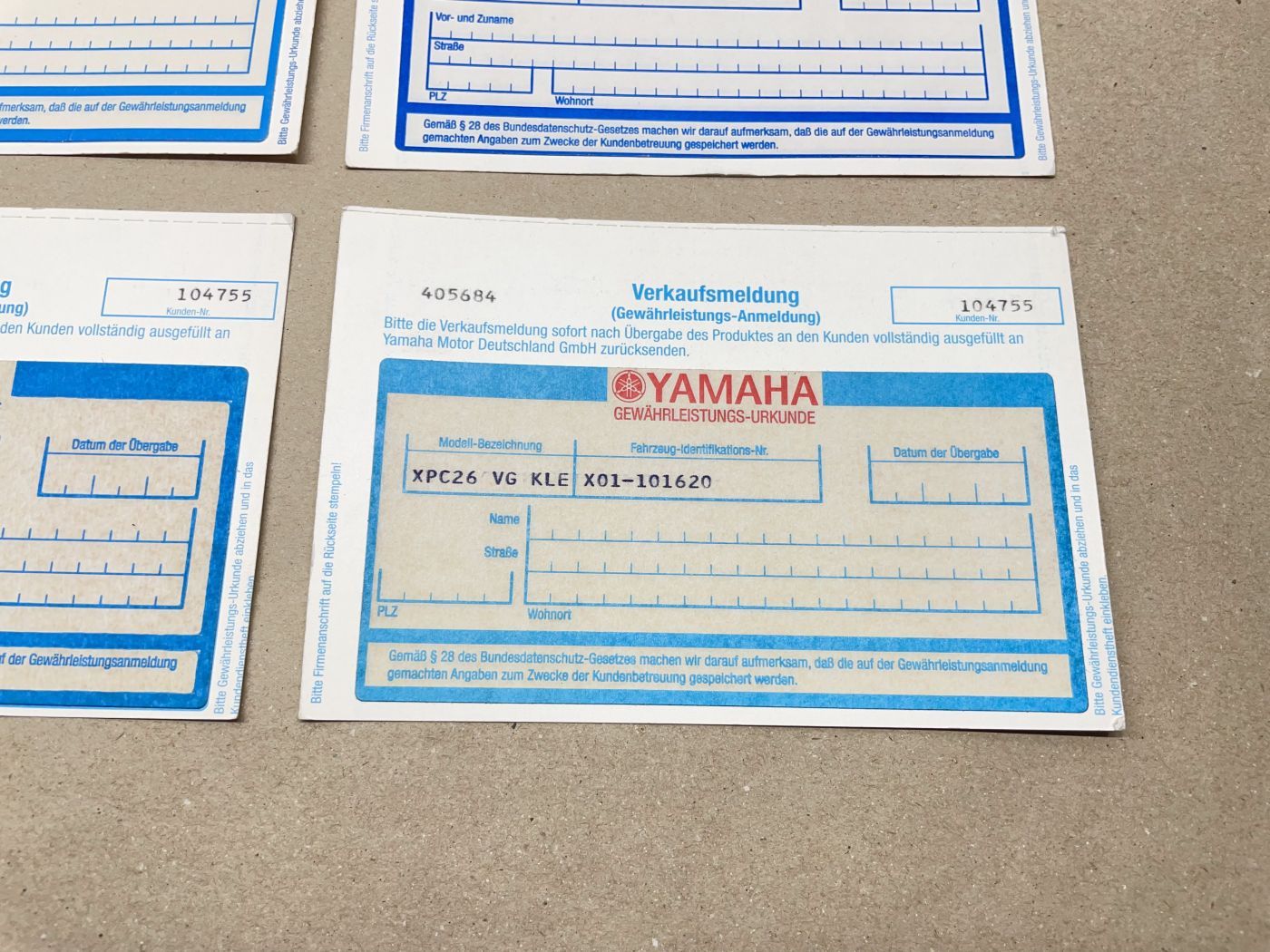 Verkaufsmeldung Gewähleistungs-Urkunde MBK Stunt Nitro Yamaha XPC Sammler (39-44R)