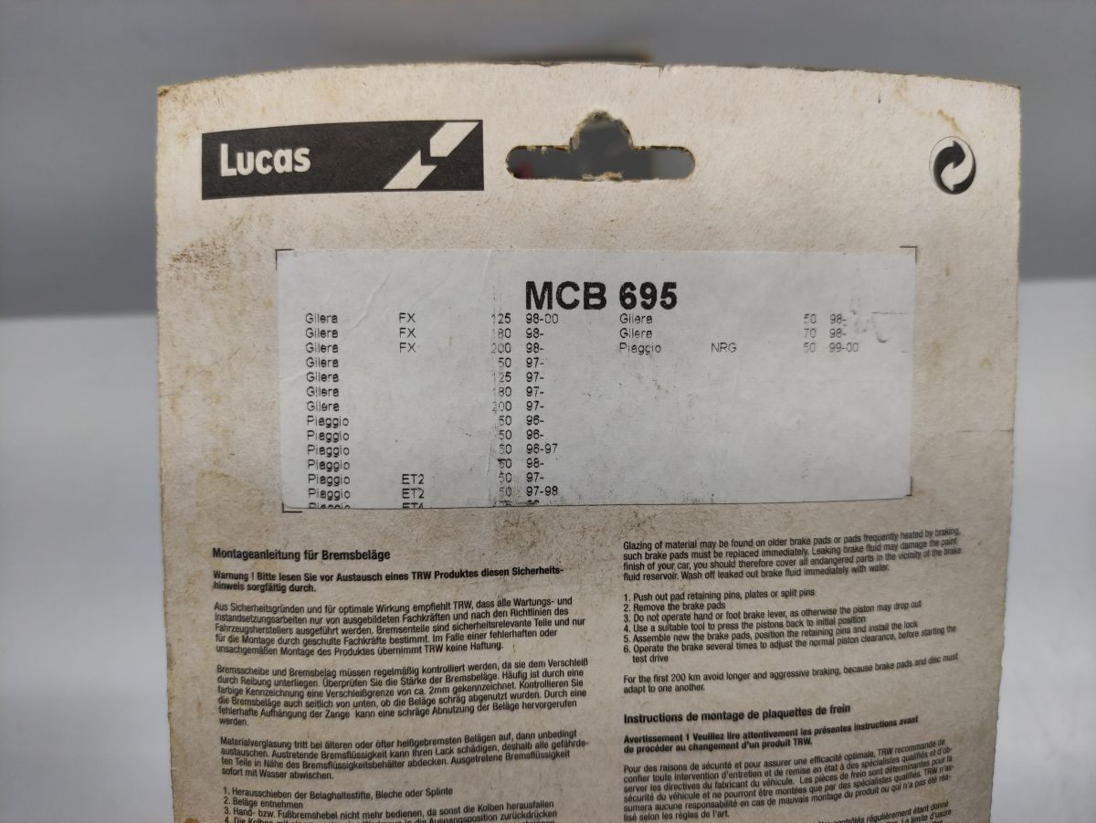 1x Lucas TRW Bremsbeläge MCB 695 - Vespa ET2 Gilera FX 125 180 200 !  (38-15)
