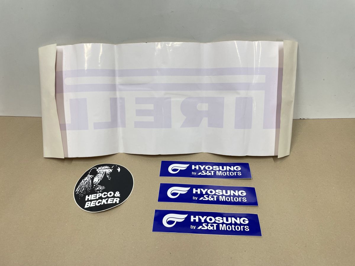 1x PIRELLI + 3x HYOSUNG + 1x HEPCO & BECKER - Sticker Aufkleber GF GS GA125 (118-8)