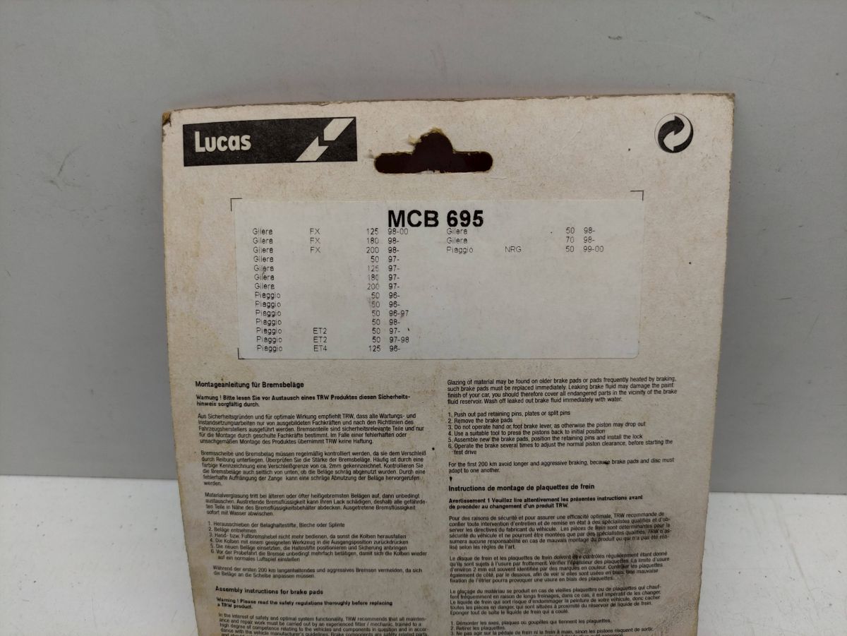 TRW Lucas MCB 695 Bremsbeläge - Vespa ET2 50 125 Gilera FX 125 180 200 (38-15)